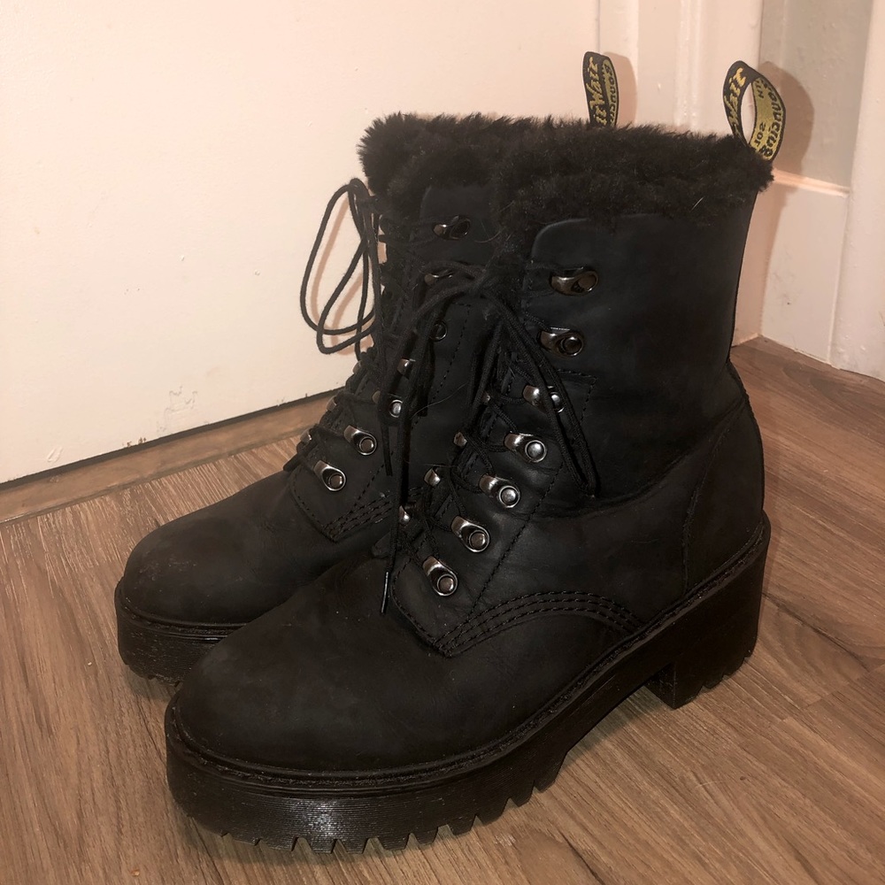 Doc Marten Fur lined heeled boots. Worn once. Size 9